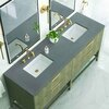 James Martin Vanities Emmeline 72in Double Vanity, Pebble Oak w/ 3 CM Grey Expo Top D100-V72-PBO-3GEX